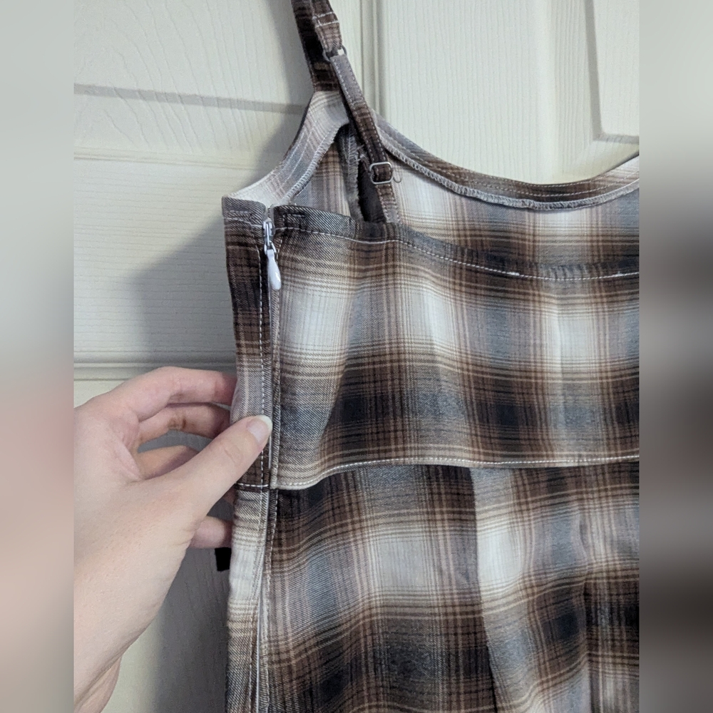 Hollister Plaid Midi Dress in Brown and Cream - Picture 3 of 4